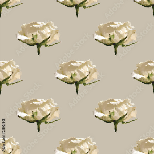 Seamless vector artistic white roses pattern