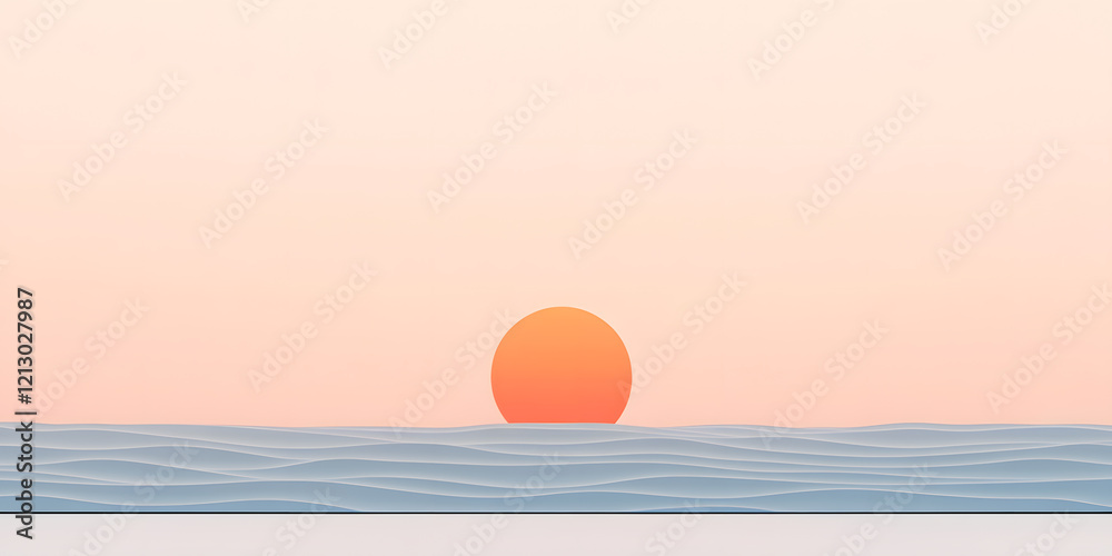 Obraz premium Serene sunset over calm ocean waves. Minimalist design, perfect for backgrounds or peaceful imagery.