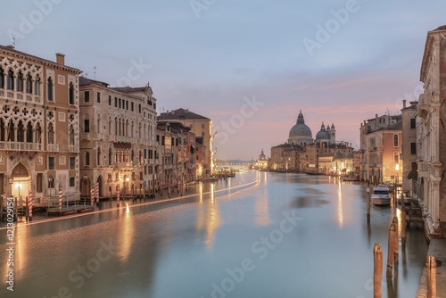 28 November 2015 Venice, italy, Canal grande with historical houses, gondole traditional boats and st may of health Basilica in background