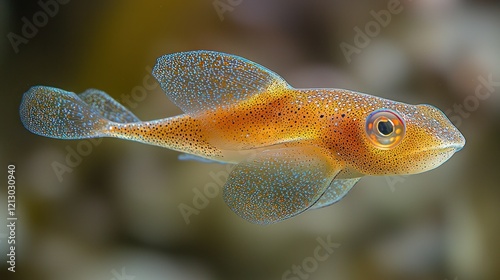 Orange Goby fish swims in reef with blurred background. photo