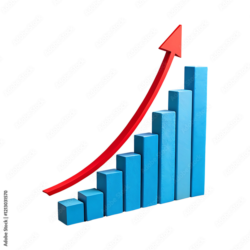 Growing success: 3D bar graph chart shows upward trend. Growing success: 3D bar graph chart shows upward trend.