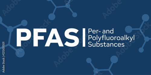 Pfas sign, banner, background. Per- and polyfluoroalkyl substances. Modern vector illustration with text and molecular structures.