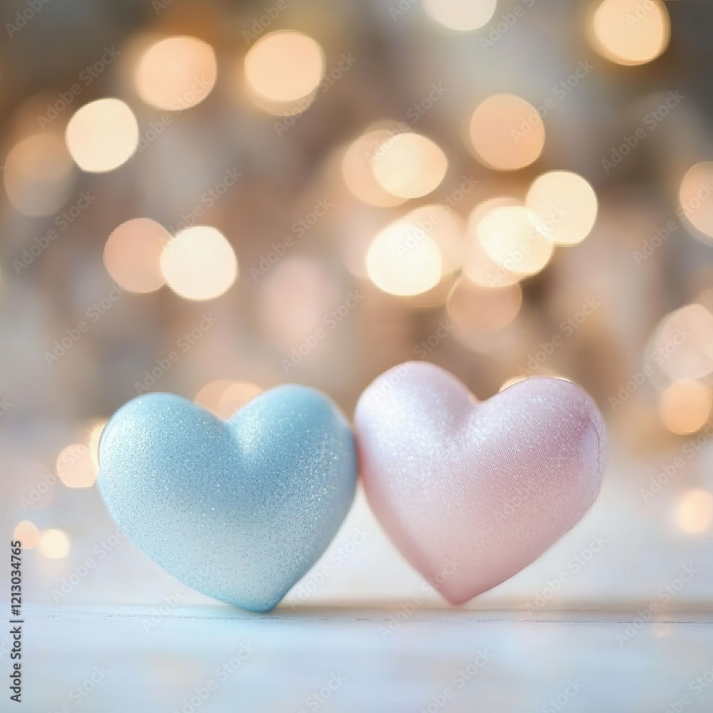 Obraz premium Pastel Heart Shapes with Soft Bokeh Lights for Valentine's Day Background