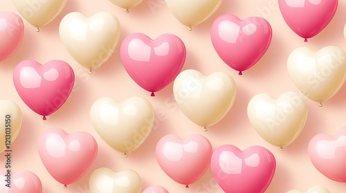 Wallpaper Mural Pink and Cream Heart-Shaped Balloons Floating Against a Soft Pastel Background Torontodigital.ca