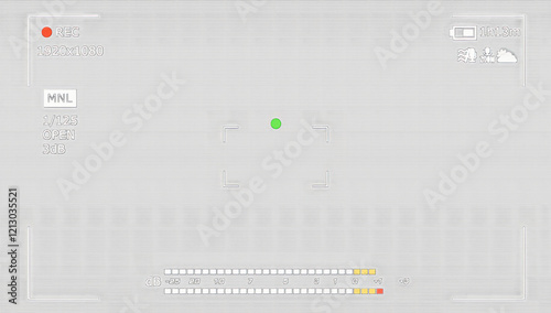 Camcorder viewfinder with transparent screen. Recording concept with timecode. Camera recording screen overlay