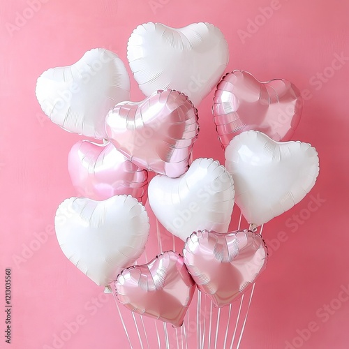 Festive Heart-Shaped Balloons in Pink and White for Valentine's Day Decoration photo