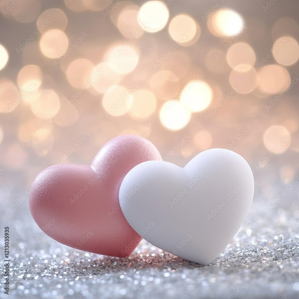 Obraz premium Romantic Pink and White Hearts with Soft Background for Valentine's Day Celebration, Love, and Heartfelt Decor