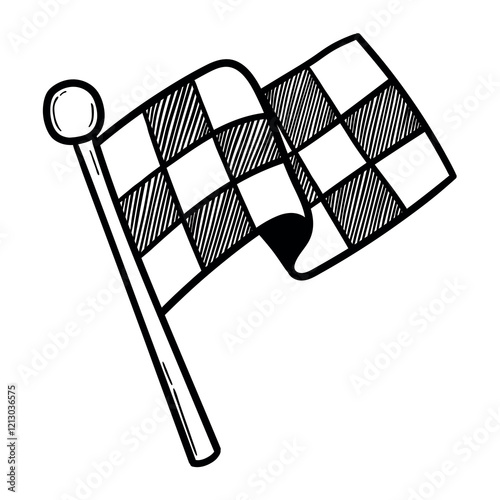 Hand drawn doodle finish flag on a white background.