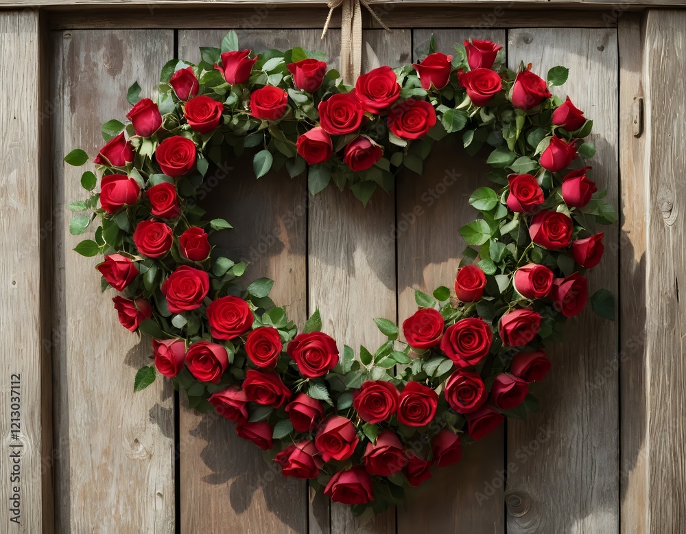 Romantic Red Rose Heart Wreath: Rustic Wooden Door Decor Romantic Red Rose Heart Wreath: Rustic Wooden Door Decor