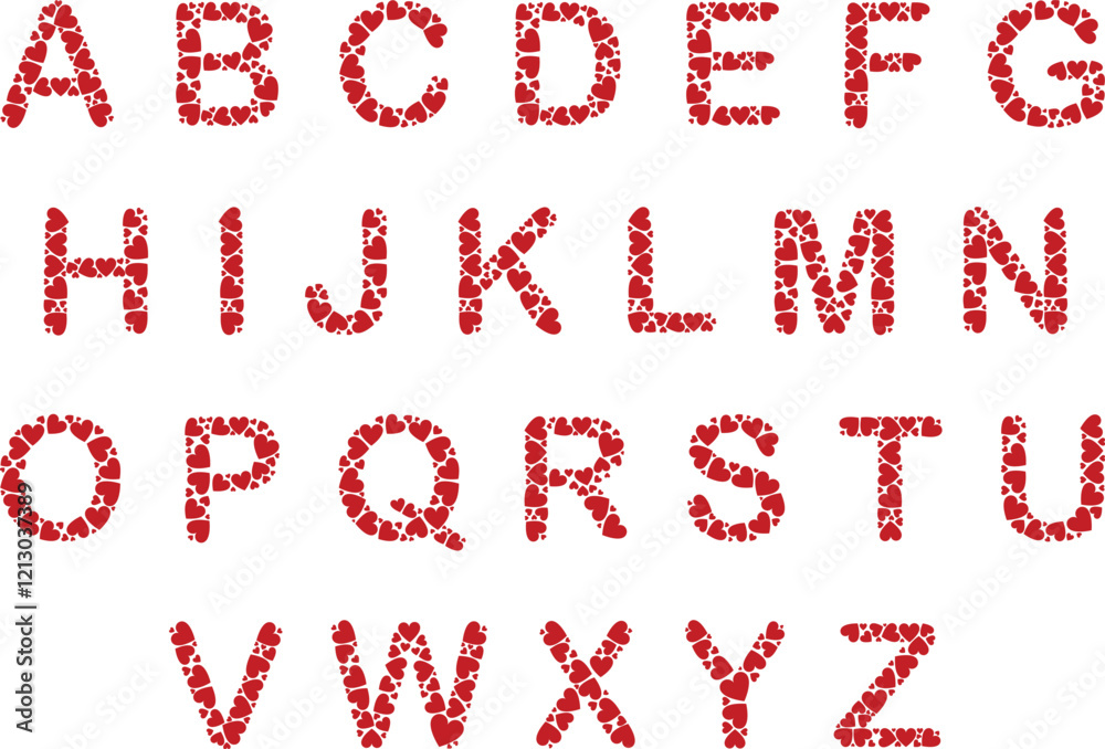 letters made of red hearts. vector graphics. Love, Valentine's Day, February 14th, English alphabet. background for the design. letters made of red hearts. vector graphics. Love, Valentine's Day, February 14th, English alphabet. background for the design.