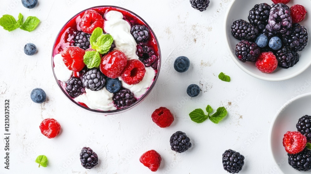 A vegan dessert with berries, featuring a mixed berry parfait with coconut cream, showcasing the simplicity and elegance of vegan desserts A vegan dessert with berries, featuring a mixed berry parfait with coconut cream, showcasing the simplicity and elegance of vegan desserts