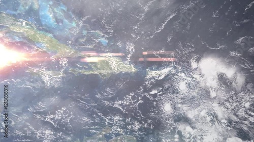 Zooming in on San Pedro de Macoris, Dominican Republic frome space - Perfect for Travel Intros and Backgrounds. Realistic 3D Animation. photo