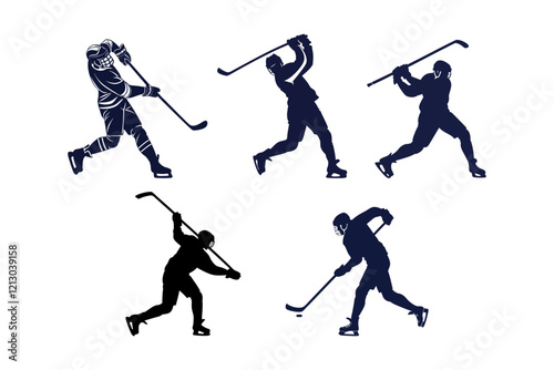 Hockey player silhouette set
