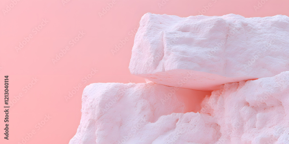 Obraz premium Abstract pink and white textured blocks. Minimalist composition against a pale pink background. Ideal for product display or artistic projects.