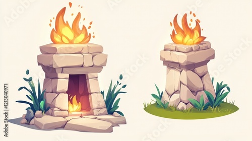 Stone Fire Altars With Flames Burning Brightly photo