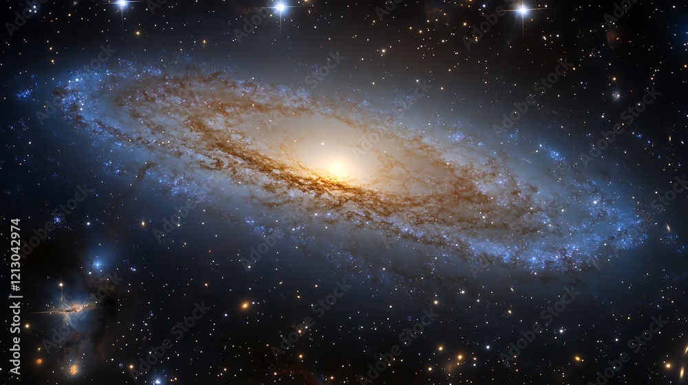 Fototapeta premium Distant galaxy illuminating a panoramic star-filled night sky