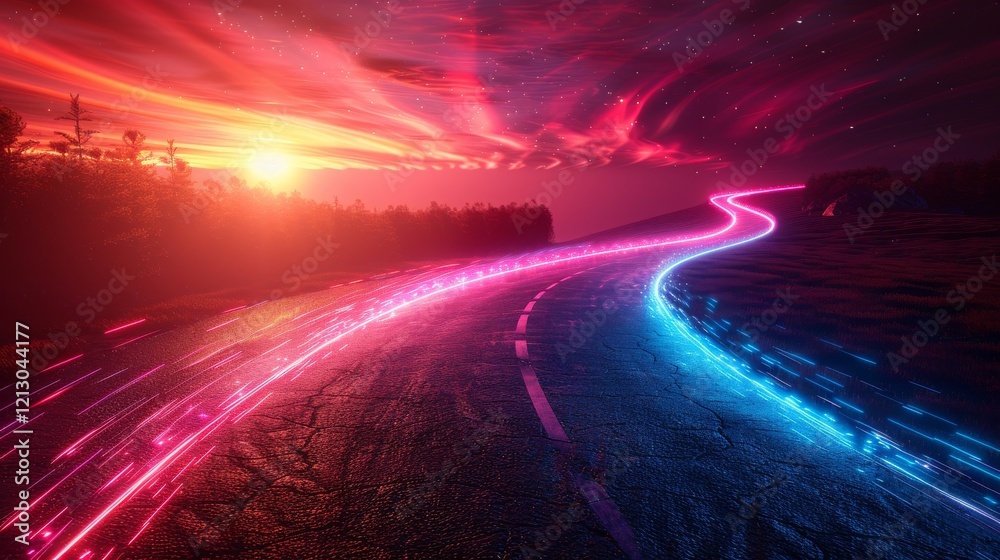 Fototapeta premium Abstract Speed light trails effect path, fast moving neon futuristic technology background, future virtual reality, motion effect, curve of neon bright, highway speed light