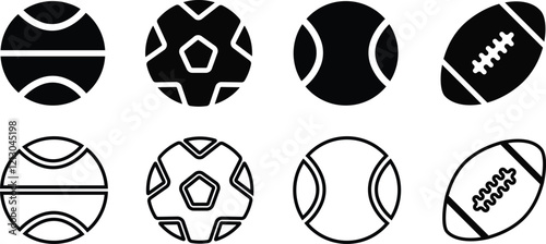 Sports ball icon set. Vector for apps or website Sports Ball and equipment isolated on transparent background Basketball Ball Icon in flat, line Gym ball layer court use in game