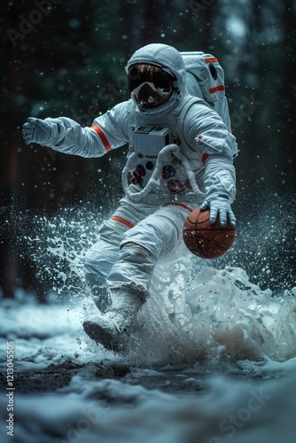 astronaut playing Basketball  