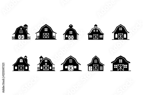 Barn house silhouette set