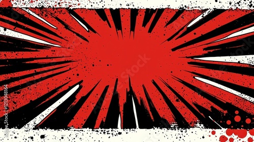 Red and black radial burst with grunge frame.