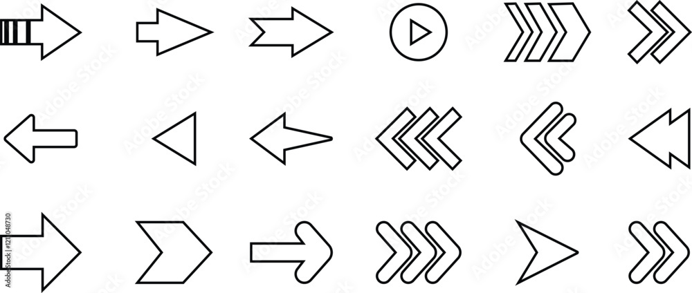 Arrow vector collection for apps and web. Arrows icon in line set. isolated on transparent background Cursor. Modern simple arrows. Different cursor arrow direction symbols, sign Arrow vector collection for apps and web. Arrows icon in line set. isolated on transparent background Cursor. Modern simple arrows. Different cursor arrow direction symbols, sign