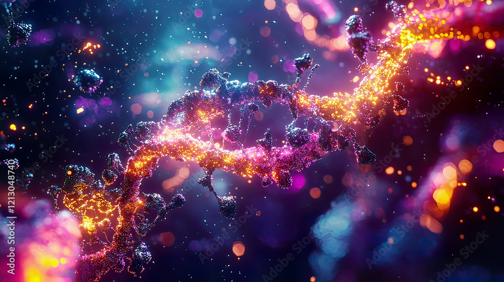 Close-up of a glowing DNA strand being modified by CRISPR, vibrant molecular structures Close-up of a glowing DNA strand being modified by CRISPR, vibrant molecular structures
