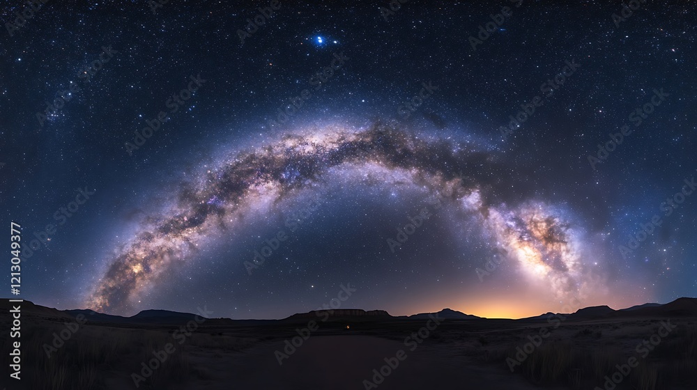 Fototapeta premium Stunning panoramic view of a glowing galaxy nestled in the starry expanse