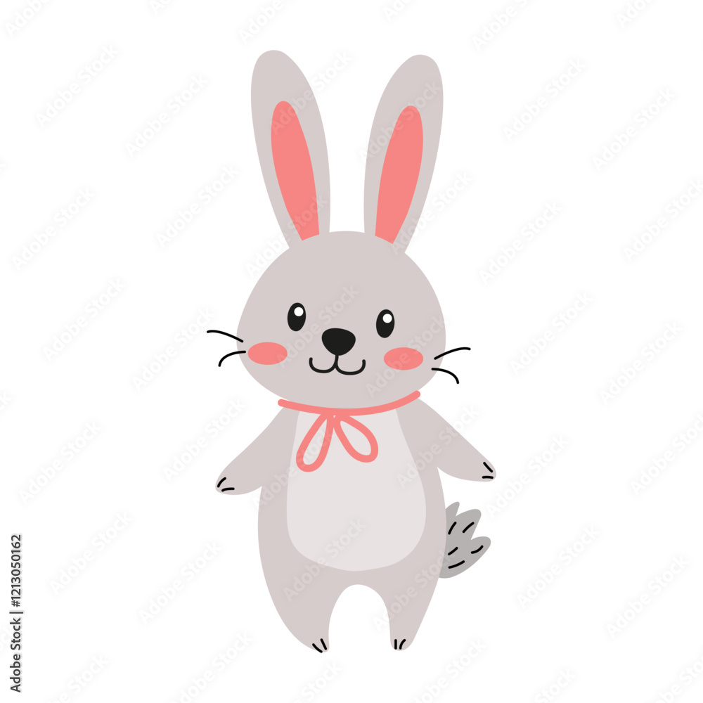 An adorable and cute cartoon rabbit featuring charming pink ears and a lovely bow adorning its head. character design for Easter, vector illustration in flat style on a white background An adorable and cute cartoon rabbit featuring charming pink ears and a lovely bow adorning its head. character design for Easter, vector illustration in flat style on a white background