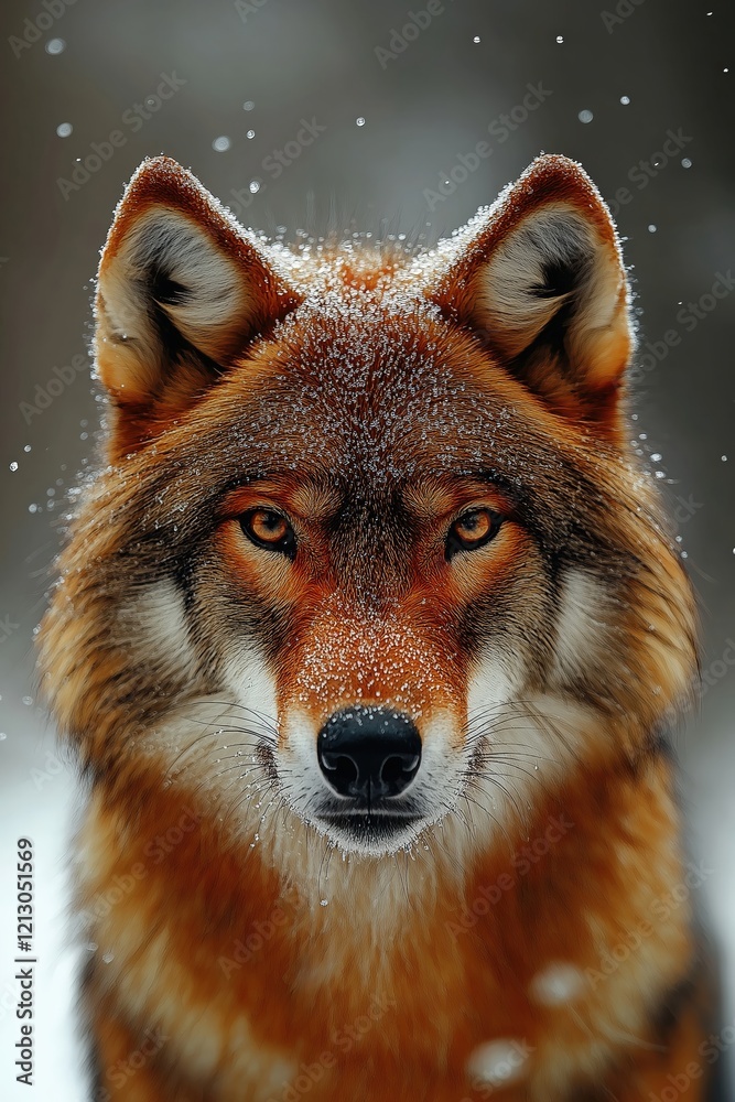 Obraz premium A dynamic wildlife photograph of a wolf , droplets of dew flying through the air, with focus on the wolf and blurred motion in the background, photorealistic.