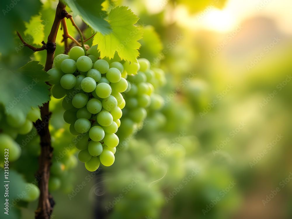 Vibrant Green Grapes in a Lush Vineyard with Soft Blurred Background Vibrant Green Grapes in a Lush Vineyard with Soft Blurred Background