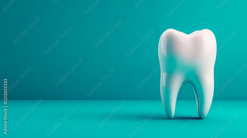 Stylized White Tooth Design on Teal Background - Clean, healthy, bright, shiny, perfect; symbolizing dental care, oral hygiene, and healthy smile. Stylized White Tooth Design on Teal Background - Clean, healthy, bright, shiny, perfect; symbolizing dental care, oral hygiene, and healthy smile.