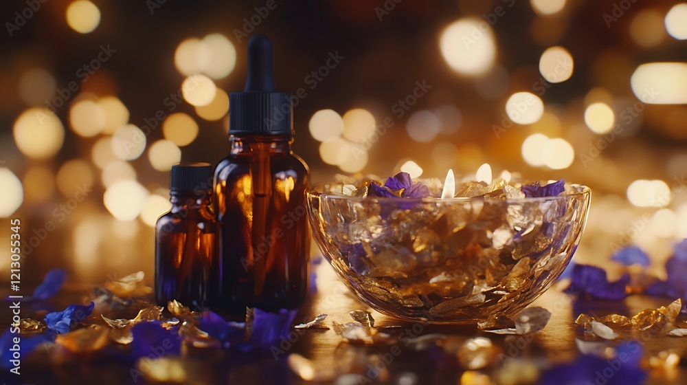 Amber Bottles Essential Oils Candle Festive Setting Amber Bottles Essential Oils Candle Festive Setting