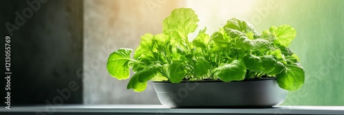 Thriving Vertical Hydroponic System Cultivating Fresh Greens - Indoor gardening, fresh produce, sustainable living, vertical farming, healthy eating.  A vibrant hydroponic system thrives with lush gre