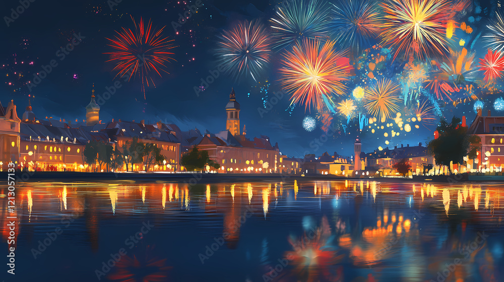 Naklejka premium vibrant fireworks display