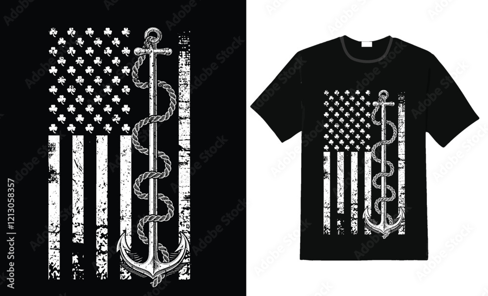 Fototapeta premium St. Patrick's Day Anchor Design T-Shirt with American Flag