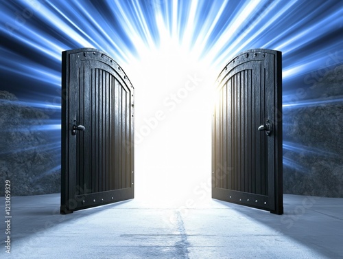 Open Gate to Bright Light, Spiritual Journey, Hope Concept