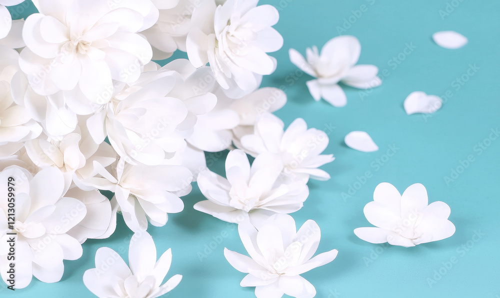 Exquisite White Blossoms on Aqua Background: A Serene Reflection of Pure Beauty and Tranquility in Nature Exquisite White Blossoms on Aqua Background: A Serene Reflection of Pure Beauty and Tranquility in Nature