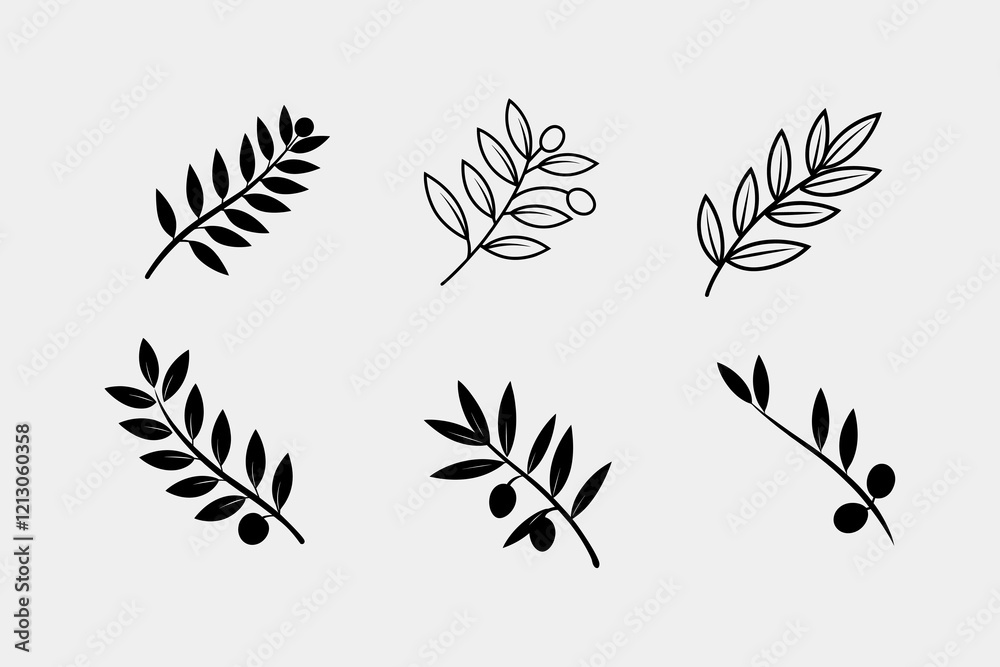 Fototapeta premium Olive branch silhouette set