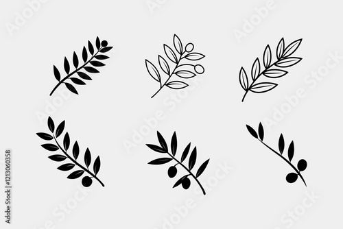 Olive branch silhouette set