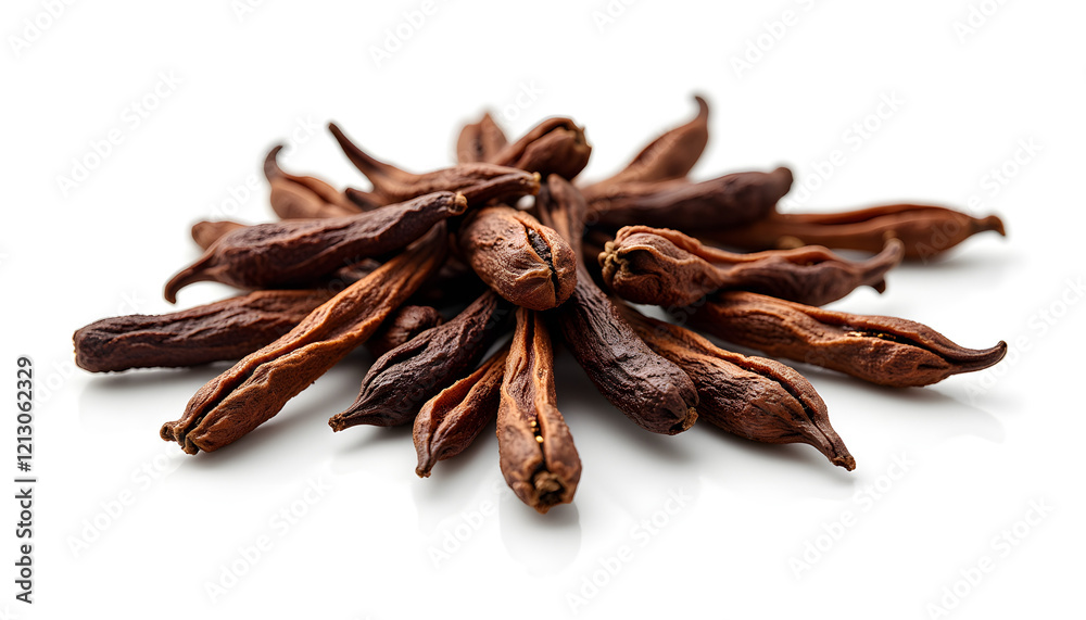 Fototapeta premium Dried star anise pods arranged on white background