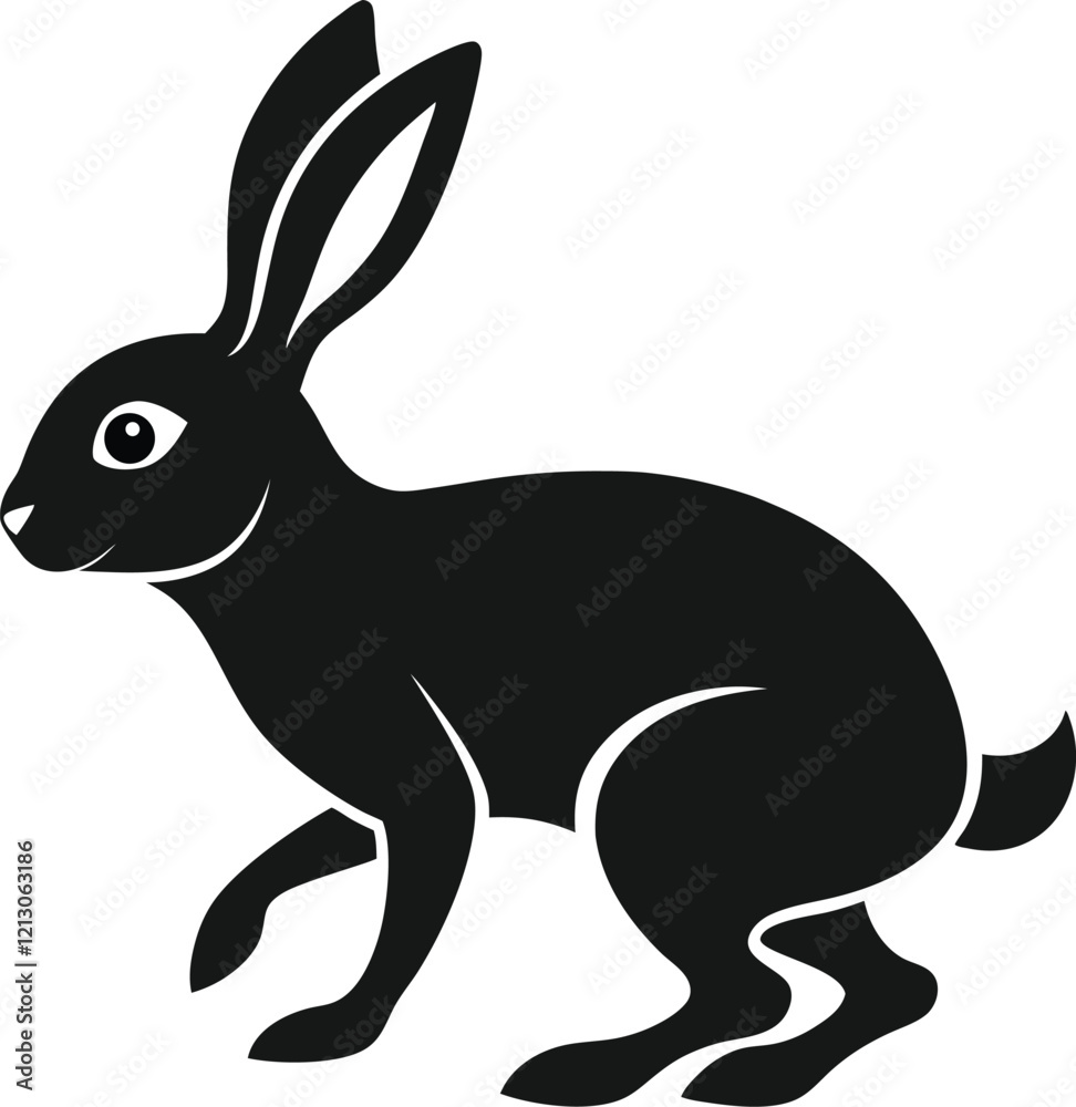 A clean silhouette of a hopping rabbit A clean silhouette of a hopping rabbit