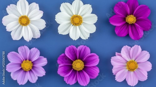 A festive combination of pink and white blooms on a blue background for spring