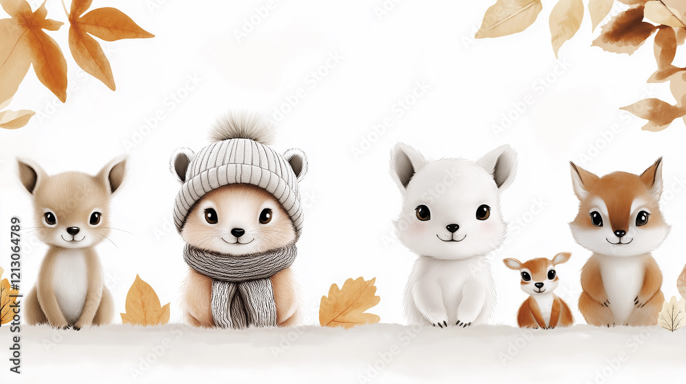 Obraz premium Adorable woodland animals in autumn setting.