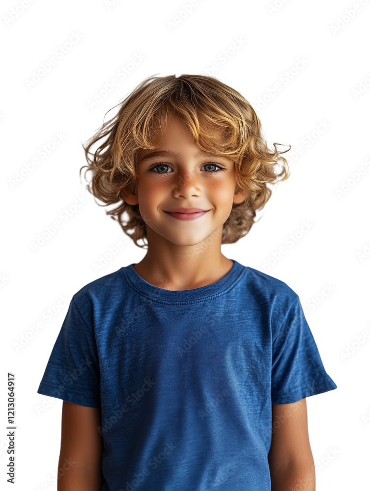 Portrait of a Happy Young Boy with Curly Blonde Hair and Freckle Portrait of a Happy Young Boy with Curly Blonde Hair and Freckle