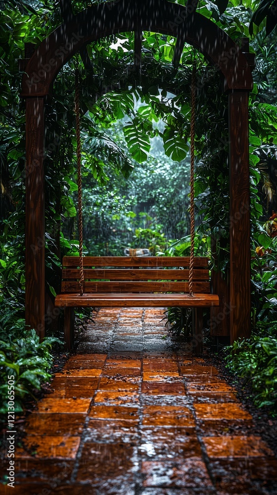 A corporate wellness retreat nestled in a forest, offering digital detox amenities, surrounded by vibrant greenery and a serene atmosphere