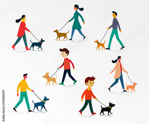 Cartoon character walking dog out set