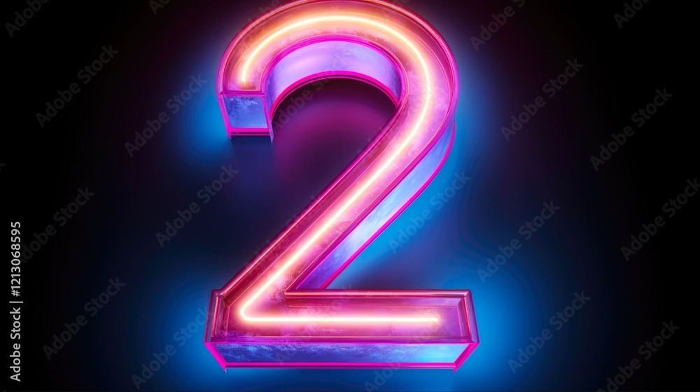 3D Number Two Glowing Pink-Blue Neon Light in the Dark - Laser Ray and Shine 3D Render 3D Number Two Glowing Pink-Blue Neon Light in the Dark - Laser Ray and Shine 3D Render