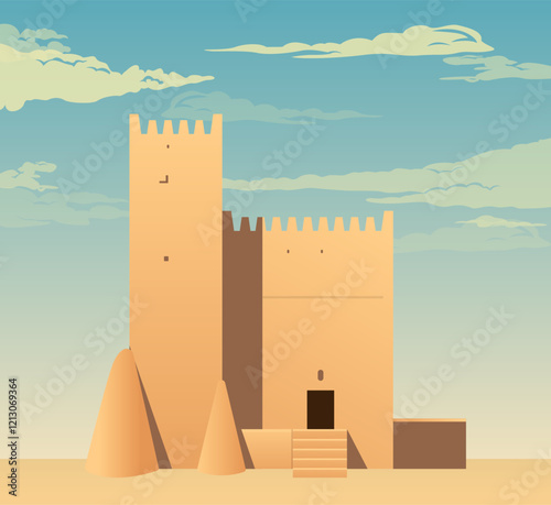 Barzan Towers - Umm Salal Mohammed Fort Towers - Stock Illustration