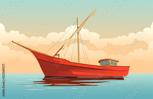 Traditional wooden Sail Boat - Dhow Boat - Stock Illustration